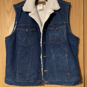 Wrangler Blue Denim Vest with Sherpa Lining